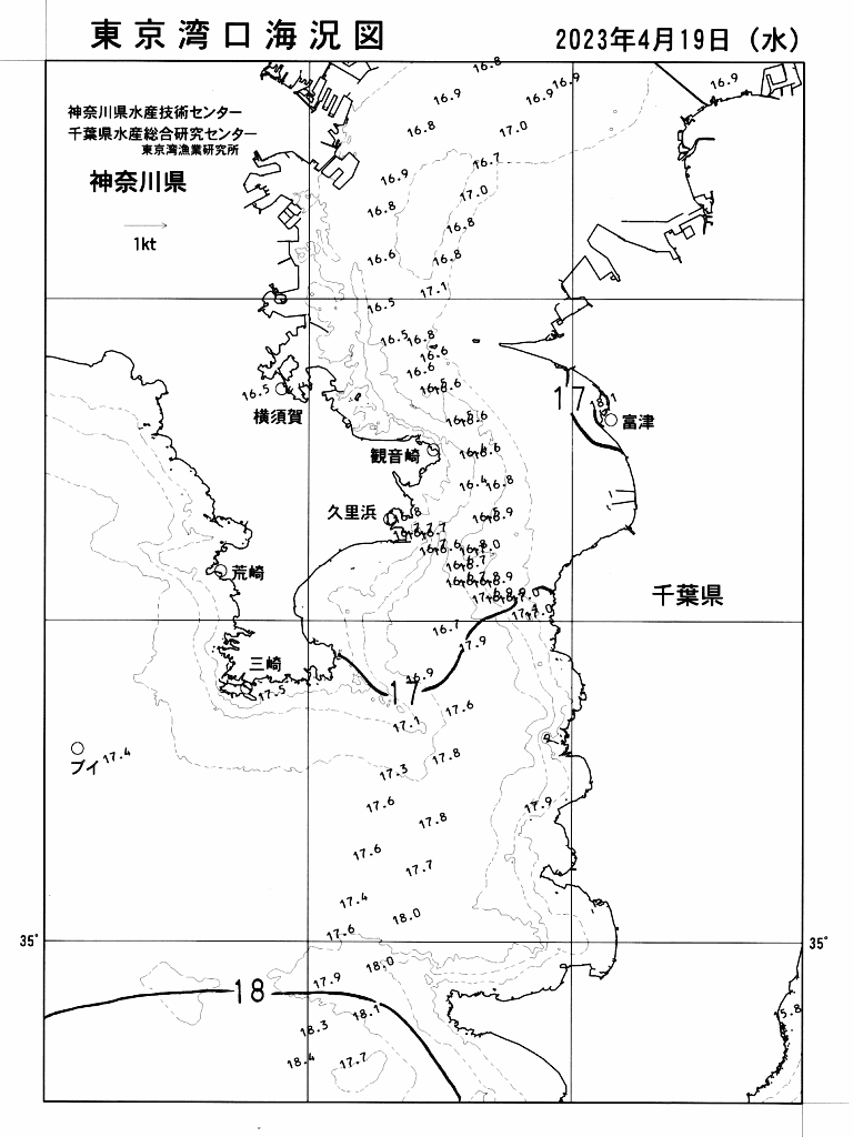 海況図, 東京湾口海況図 検索結果, (水温分布 等を図示)