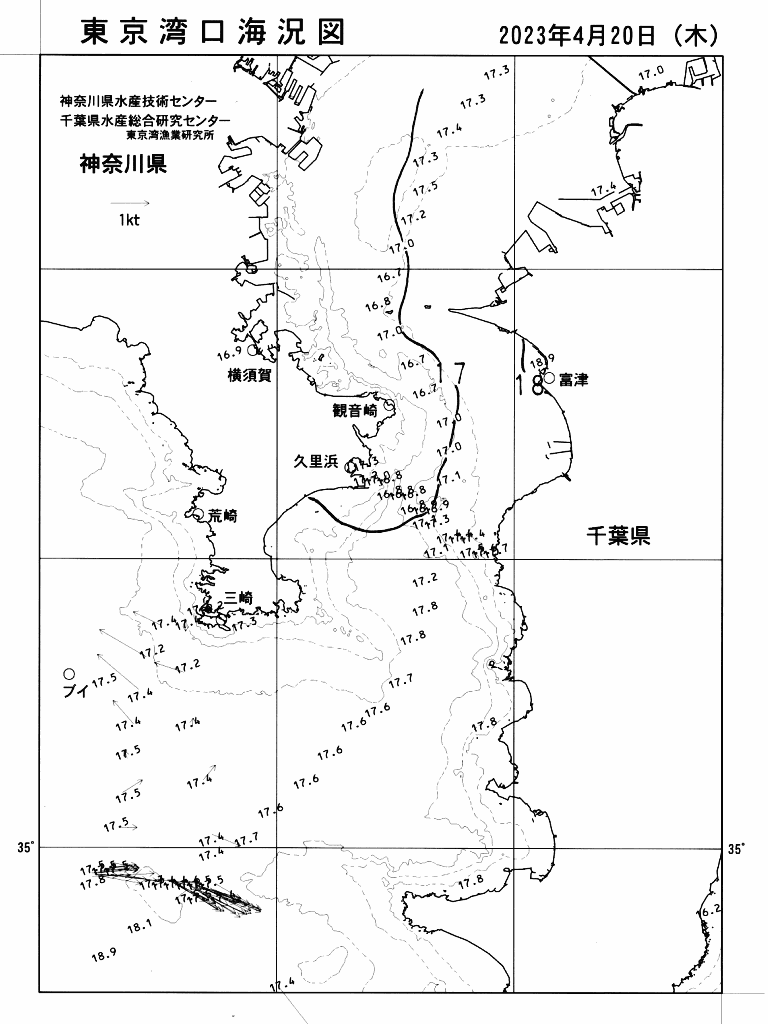海況図, 東京湾口海況図 検索結果, (水温分布 等を図示)