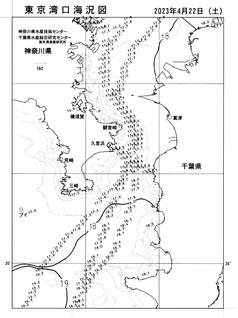 海況図, 東京湾口海況図 検索結果, (水温分布 等を図示)