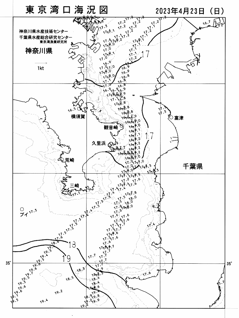 海況図, 東京湾口海況図 検索結果, (水温分布 等を図示)