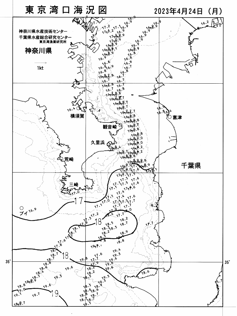 海況図, 東京湾口海況図 検索結果, (水温分布 等を図示)