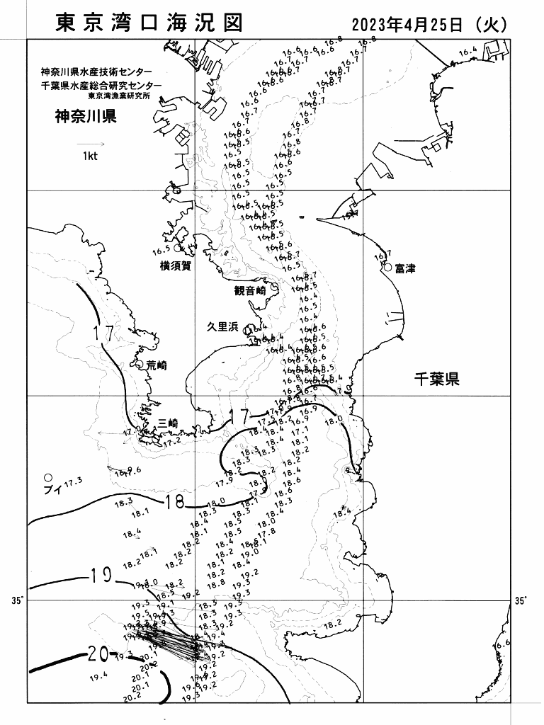 海況図, 東京湾口海況図 検索結果, (水温分布 等を図示)