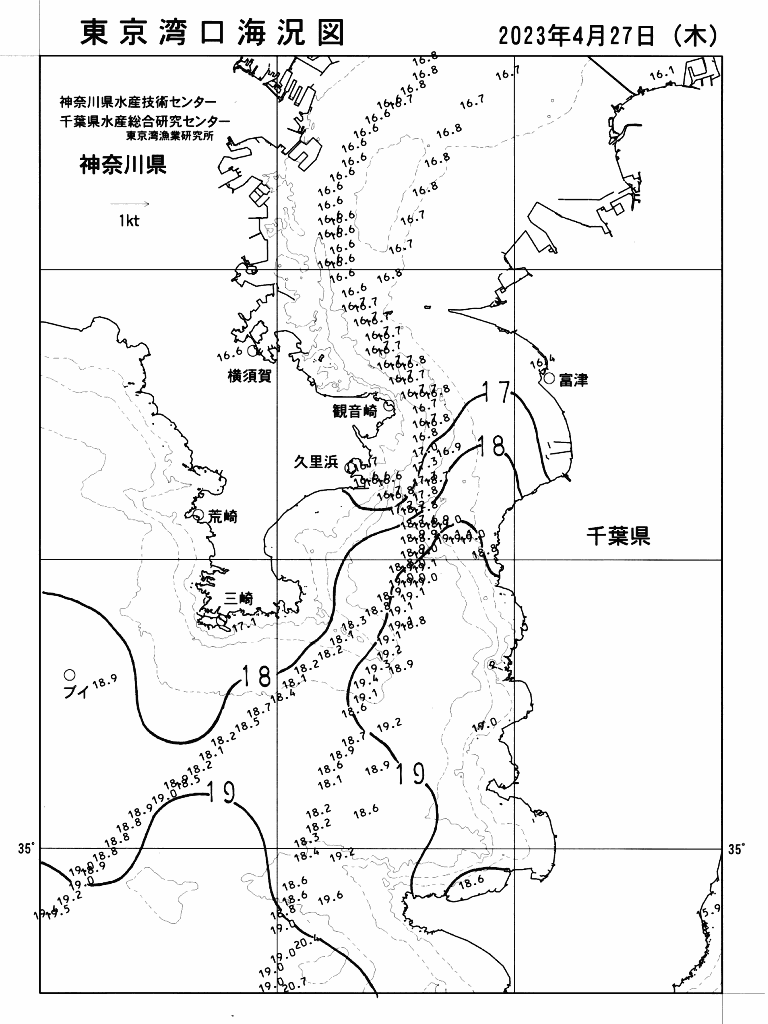 海況図, 東京湾口海況図 検索結果, (水温分布 等を図示)