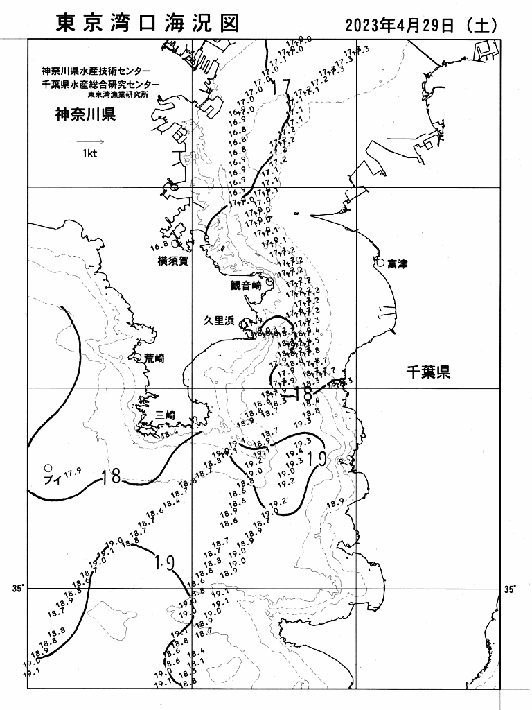 海況図, 東京湾口海況図 検索結果, (水温分布 等を図示)