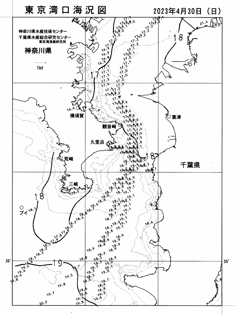 海況図, 東京湾口海況図 検索結果, (水温分布 等を図示)