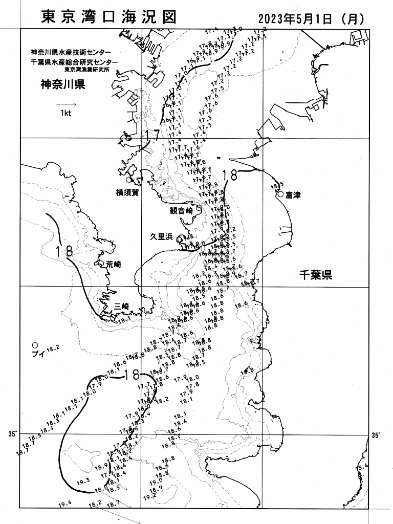 海況図, 東京湾口海況図 検索結果, (水温分布 等を図示)