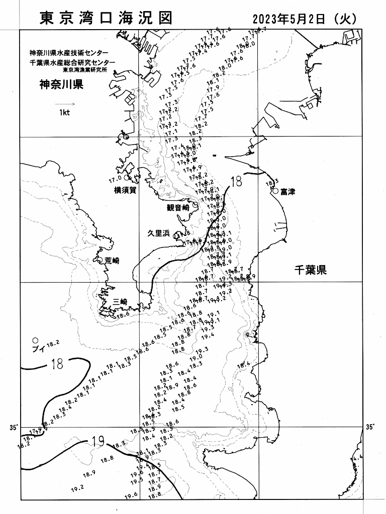 海況図, 東京湾口海況図 検索結果, (水温分布 等を図示)