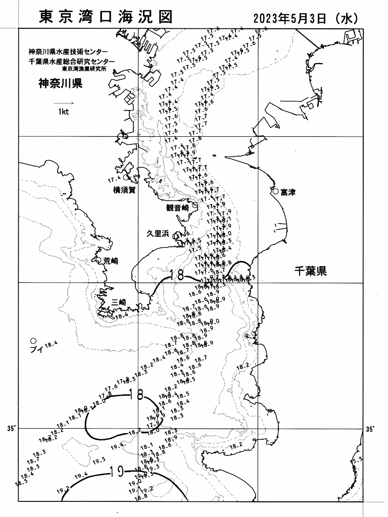 海況図, 東京湾口海況図 検索結果, (水温分布 等を図示)