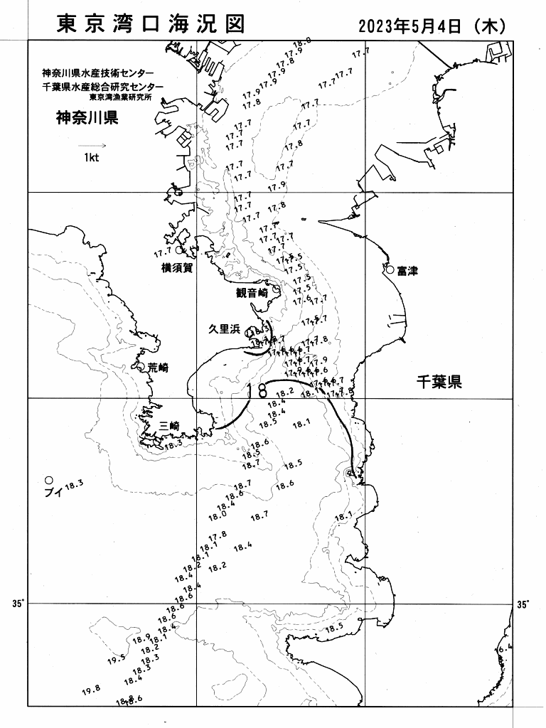海況図, 東京湾口海況図 検索結果, (水温分布 等を図示)