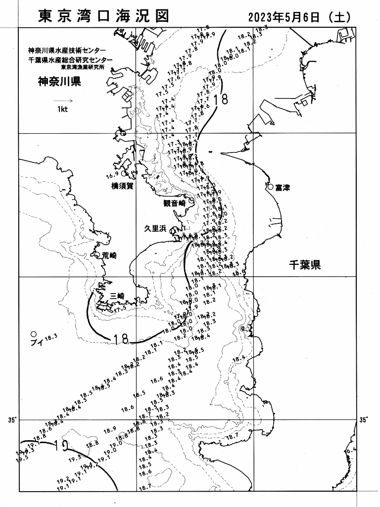 海況図, 東京湾口海況図 検索結果, (水温分布 等を図示)