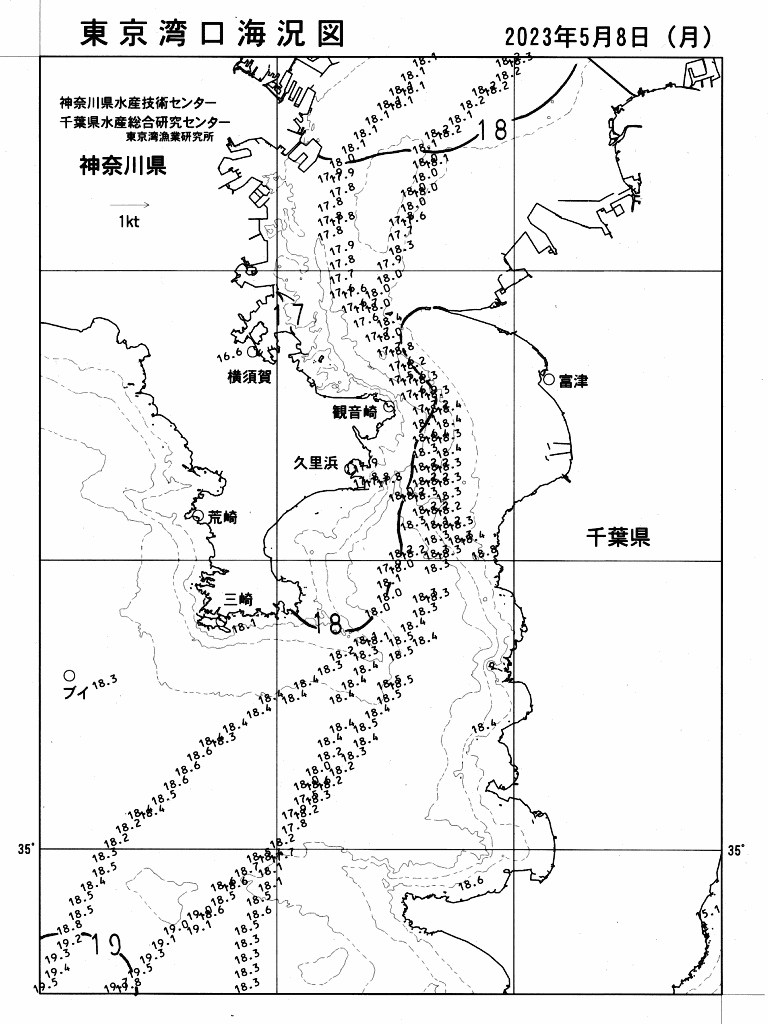 海況図, 東京湾口海況図 検索結果, (水温分布 等を図示)
