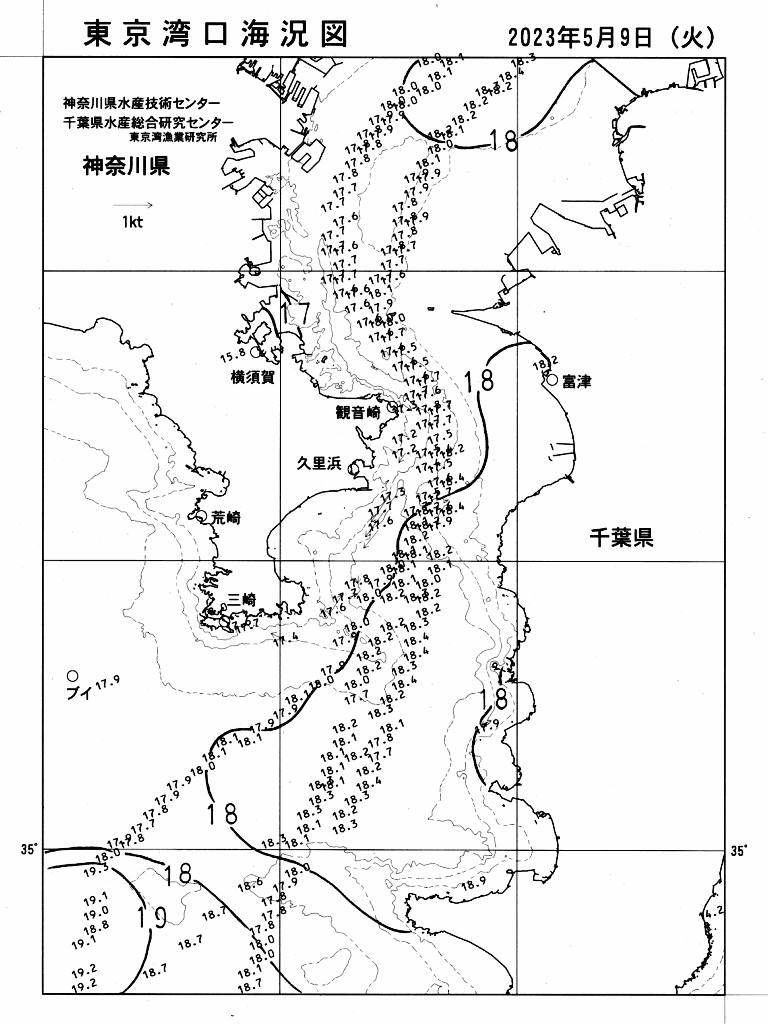 海況図, 東京湾口海況図 検索結果, (水温分布 等を図示)