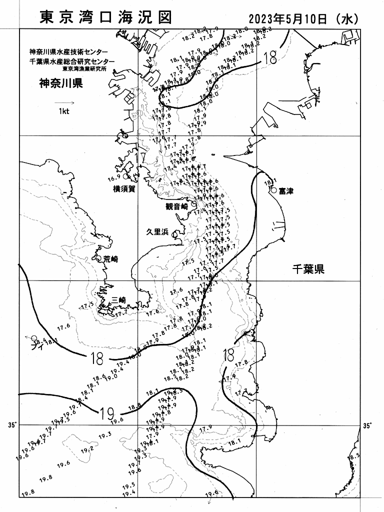 海況図, 東京湾口海況図 検索結果, (水温分布 等を図示)