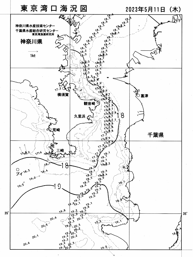 海況図, 東京湾口海況図 検索結果, (水温分布 等を図示)