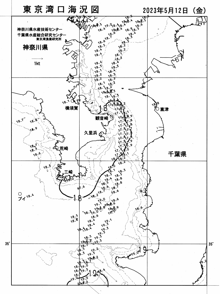 海況図, 東京湾口海況図 検索結果, (水温分布 等を図示)