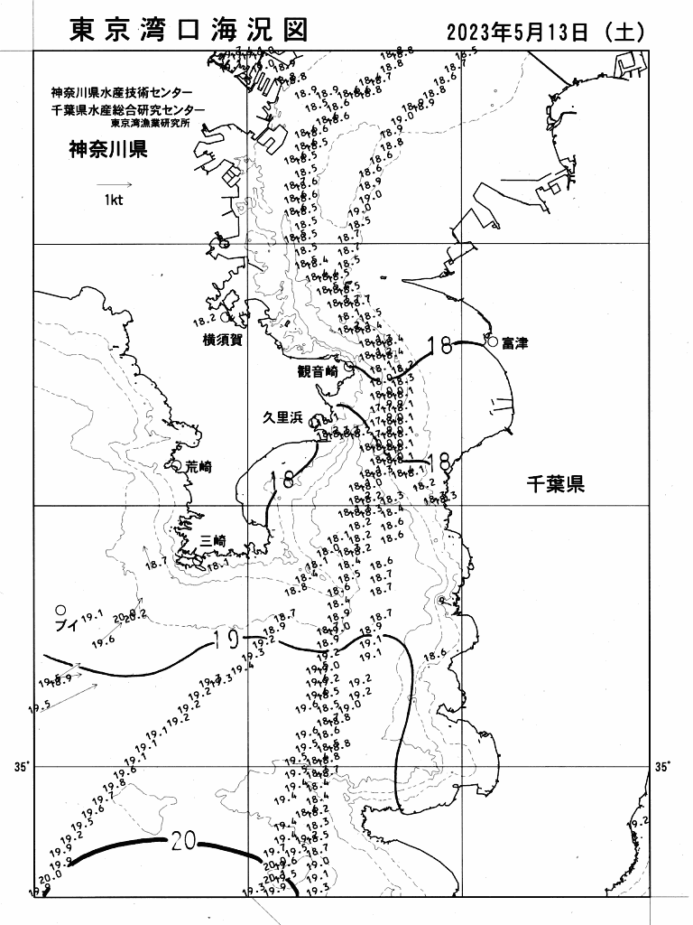 海況図, 東京湾口海況図 検索結果, (水温分布 等を図示)