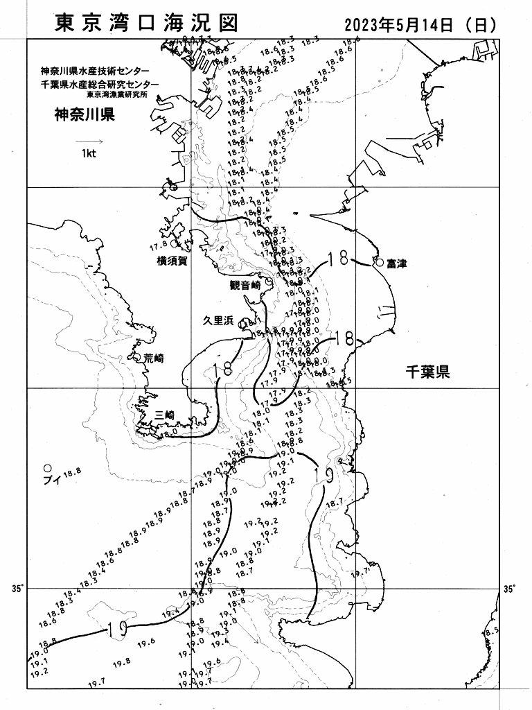 海況図, 東京湾口海況図 検索結果, (水温分布 等を図示)