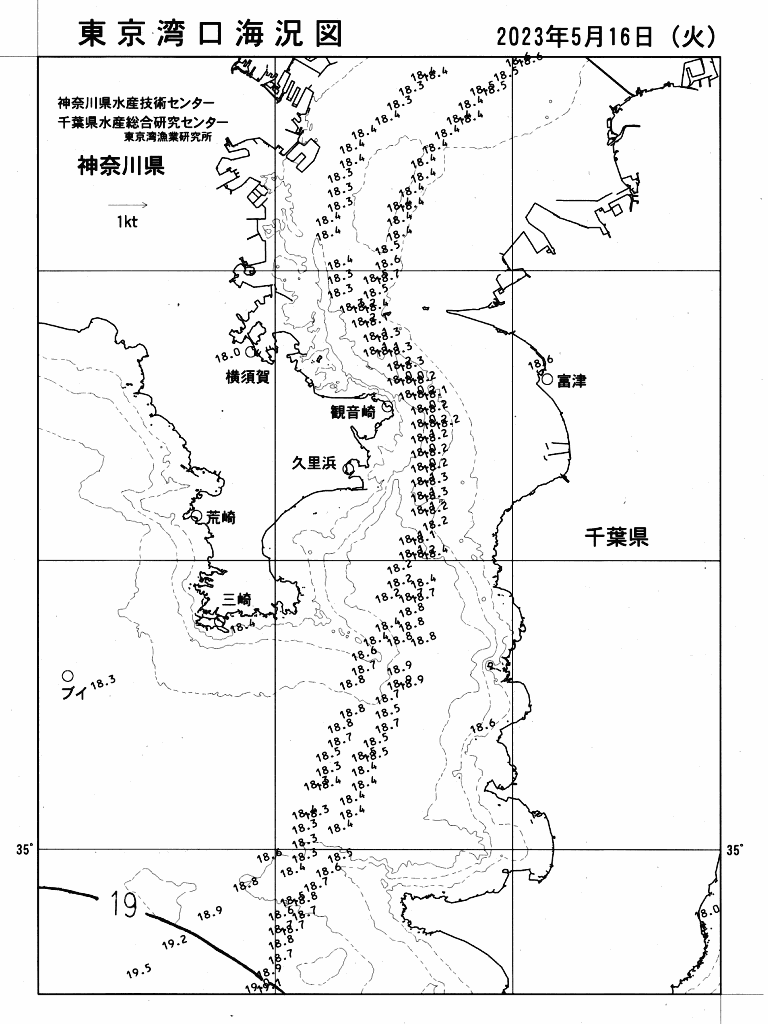 海況図, 東京湾口海況図 検索結果, (水温分布 等を図示)