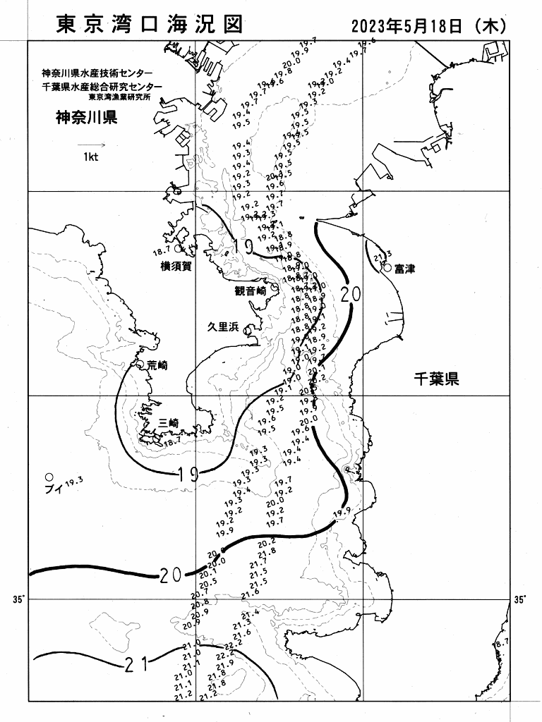 海況図, 東京湾口海況図 検索結果, (水温分布 等を図示)