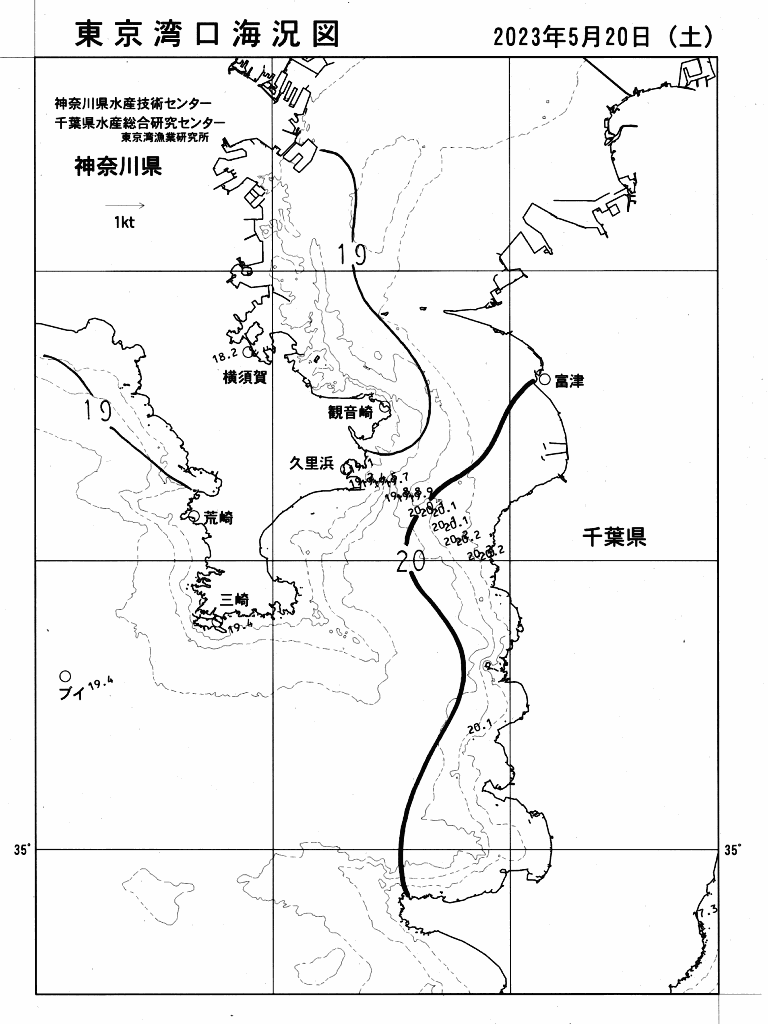 海況図, 東京湾口海況図 検索結果, (水温分布 等を図示)