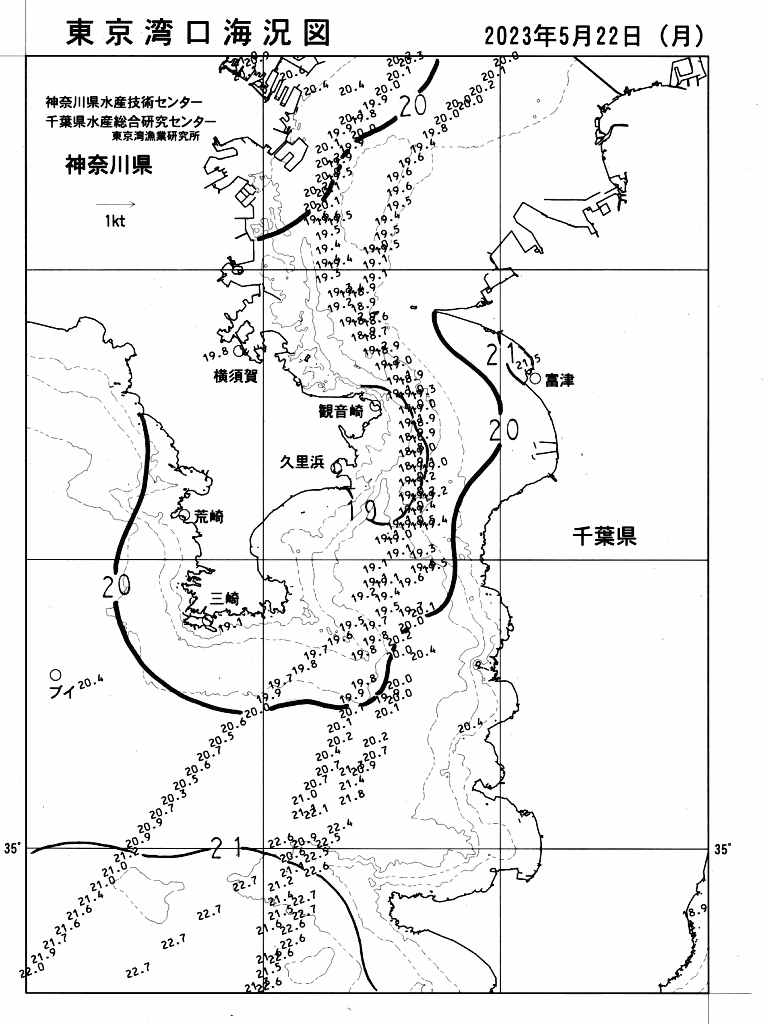 海況図, 東京湾口海況図 検索結果, (水温分布 等を図示)