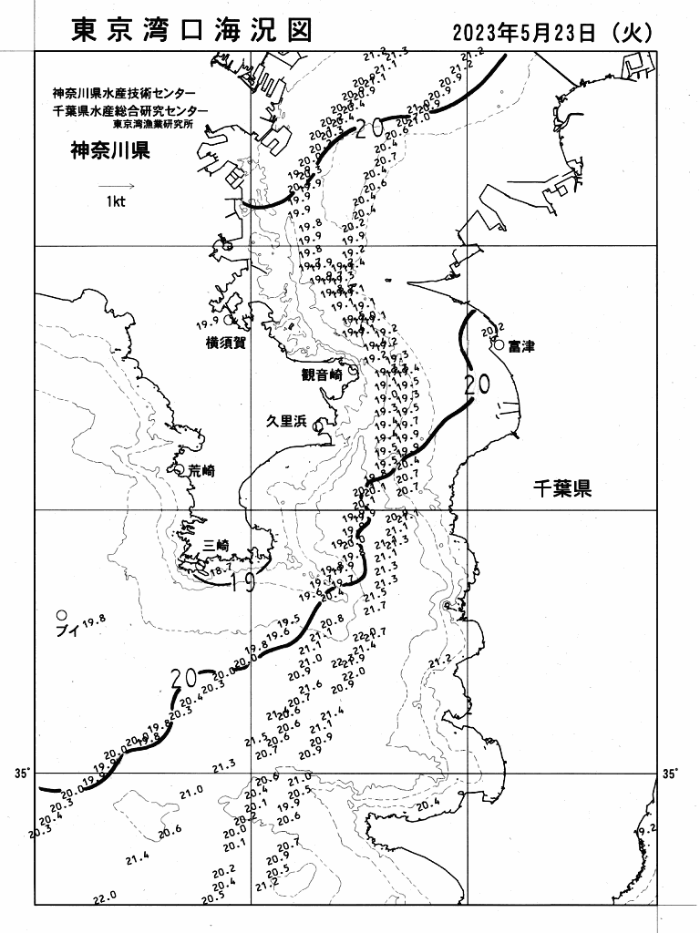 海況図, 東京湾口海況図 検索結果, (水温分布 等を図示)