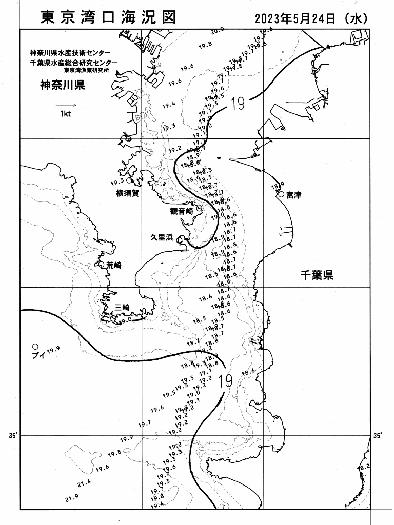 海況図, 東京湾口海況図 検索結果, (水温分布 等を図示)