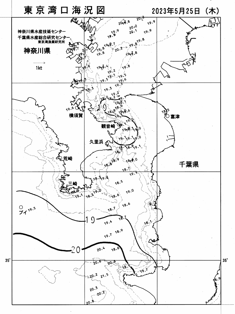海況図, 東京湾口海況図 検索結果, (水温分布 等を図示)