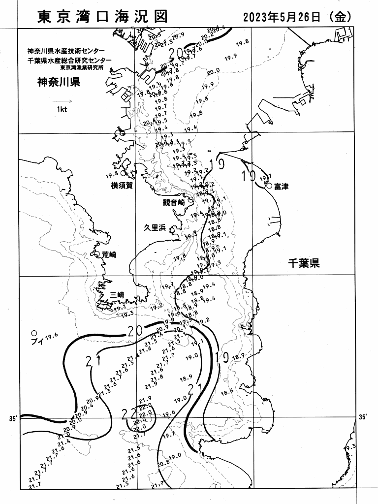 海況図, 東京湾口海況図 検索結果, (水温分布 等を図示)