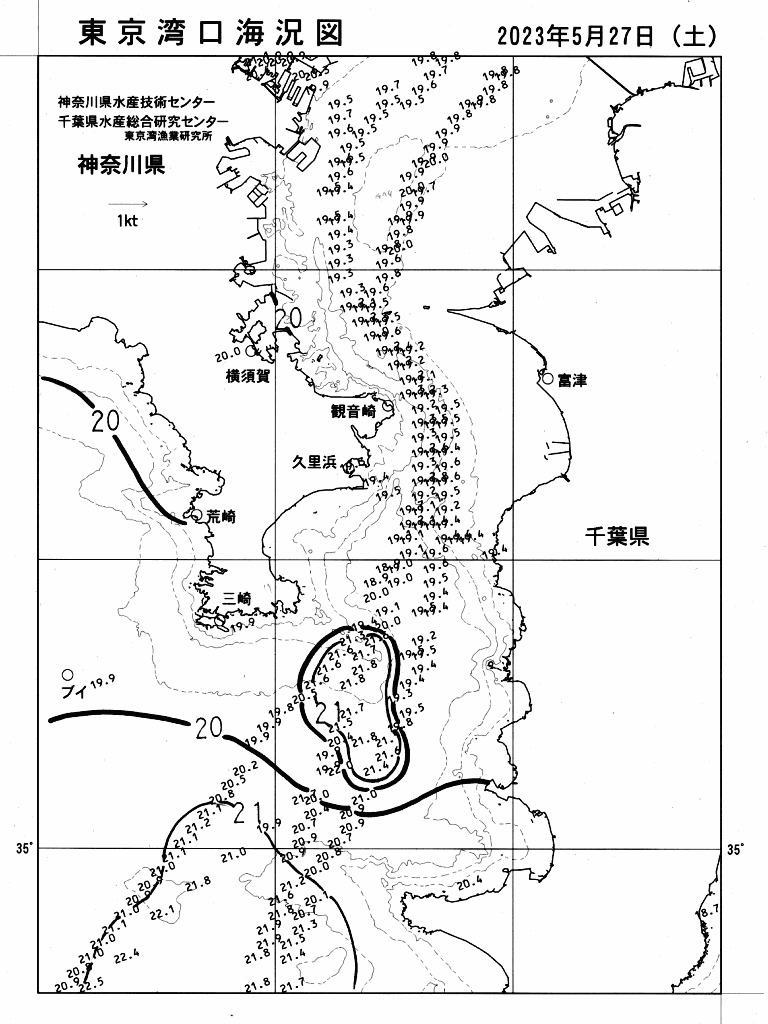 海況図, 東京湾口海況図 検索結果, (水温分布 等を図示)