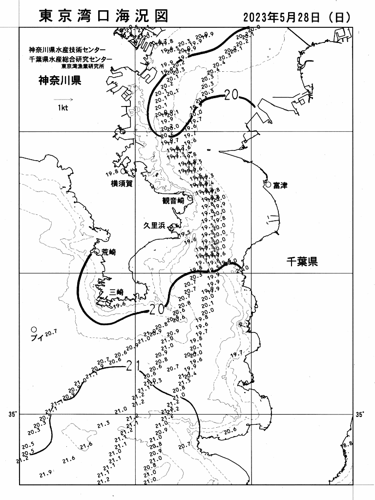 海況図, 東京湾口海況図 検索結果, (水温分布 等を図示)