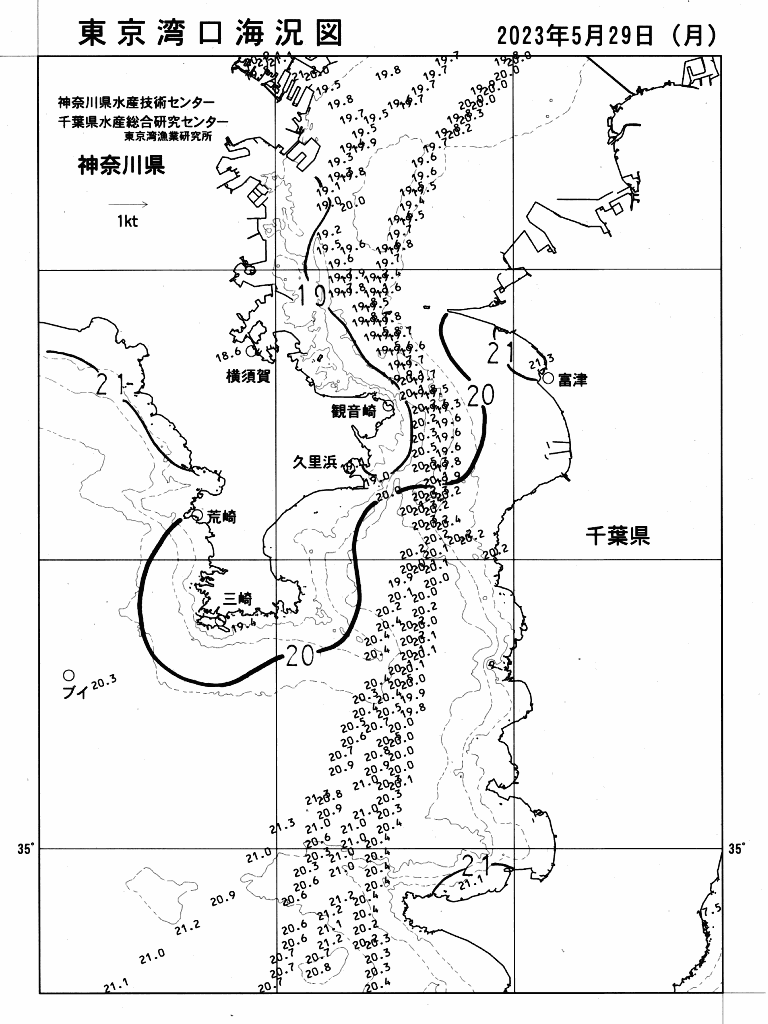 海況図, 東京湾口海況図 検索結果, (水温分布 等を図示)