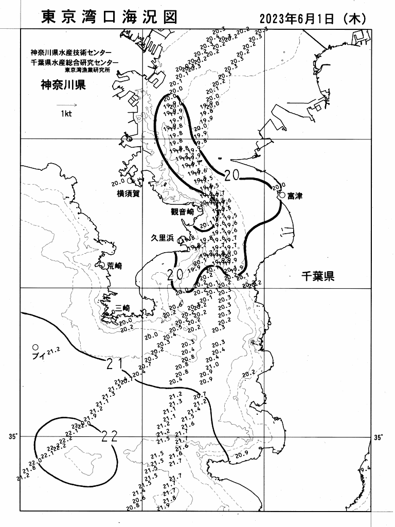 海況図, 東京湾口海況図 検索結果, (水温分布 等を図示)