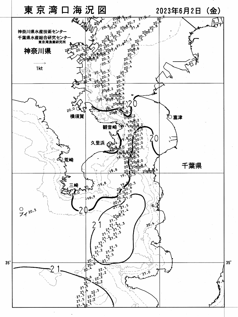 海況図, 東京湾口海況図 検索結果, (水温分布 等を図示)