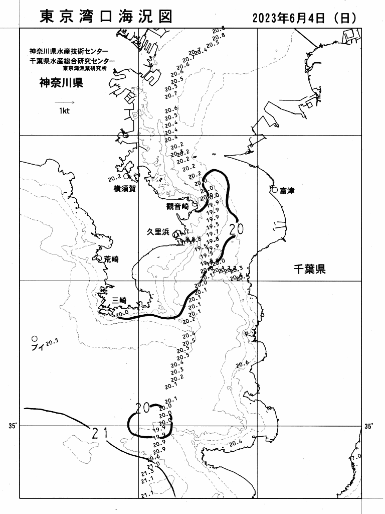 海況図, 東京湾口海況図 検索結果, (水温分布 等を図示)
