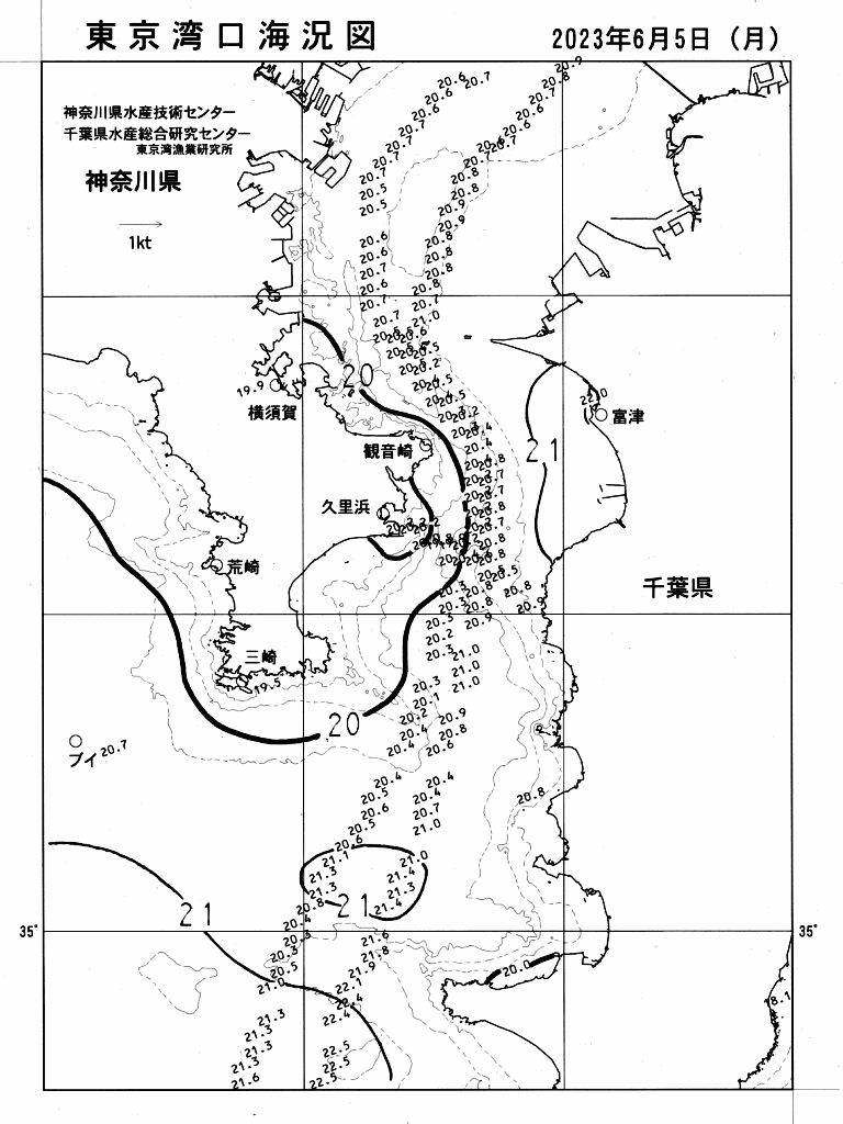 海況図, 東京湾口海況図 検索結果, (水温分布 等を図示)