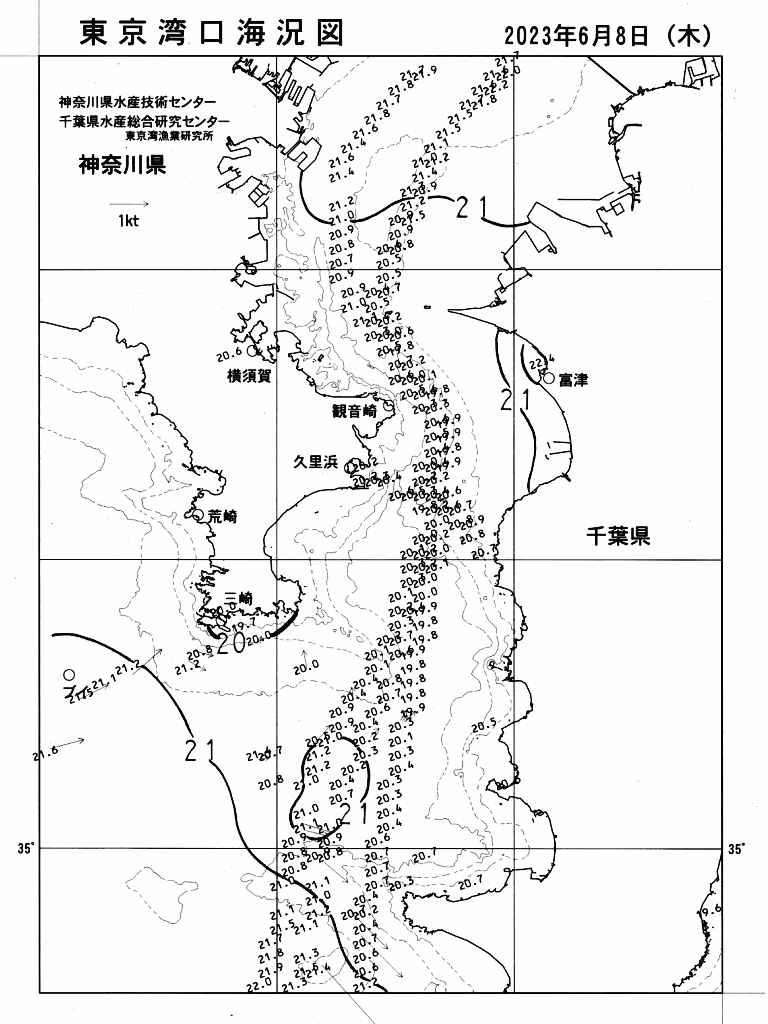 海況図, 東京湾口海況図 検索結果, (水温分布 等を図示)