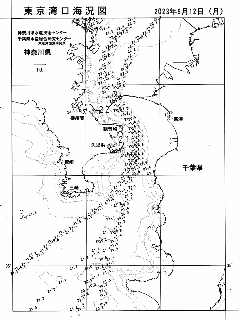 海況図, 東京湾口海況図 検索結果, (水温分布 等を図示)