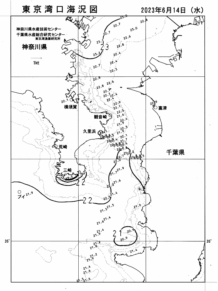 海況図, 東京湾口海況図 検索結果, (水温分布 等を図示)
