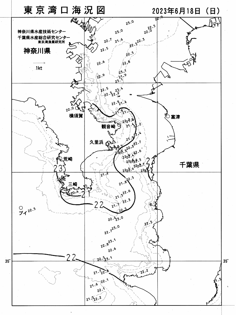 海況図, 東京湾口海況図 検索結果, (水温分布 等を図示)