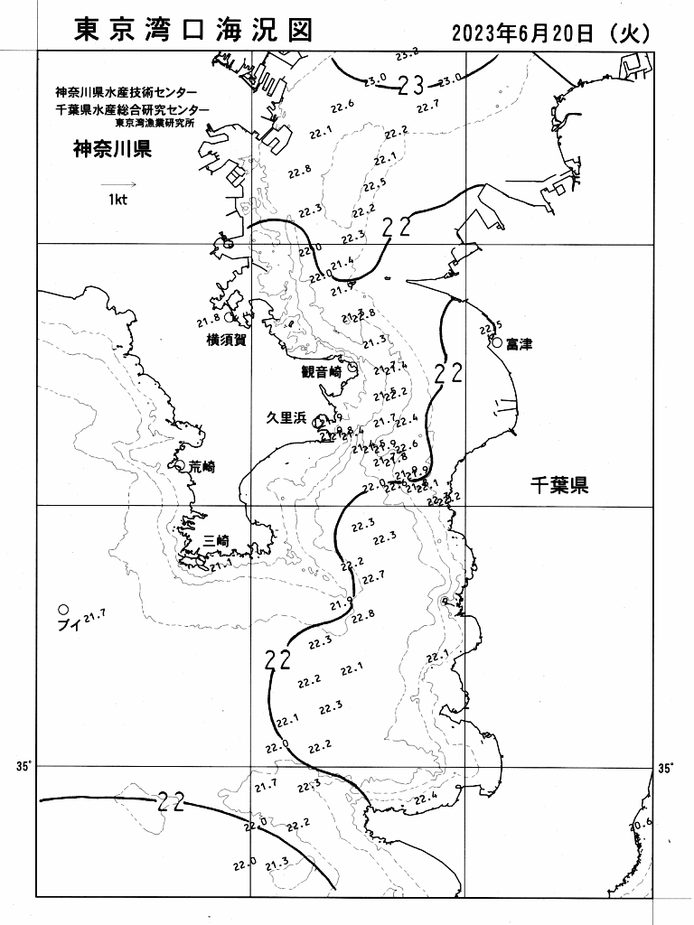 海況図, 東京湾口海況図 検索結果, (水温分布 等を図示)