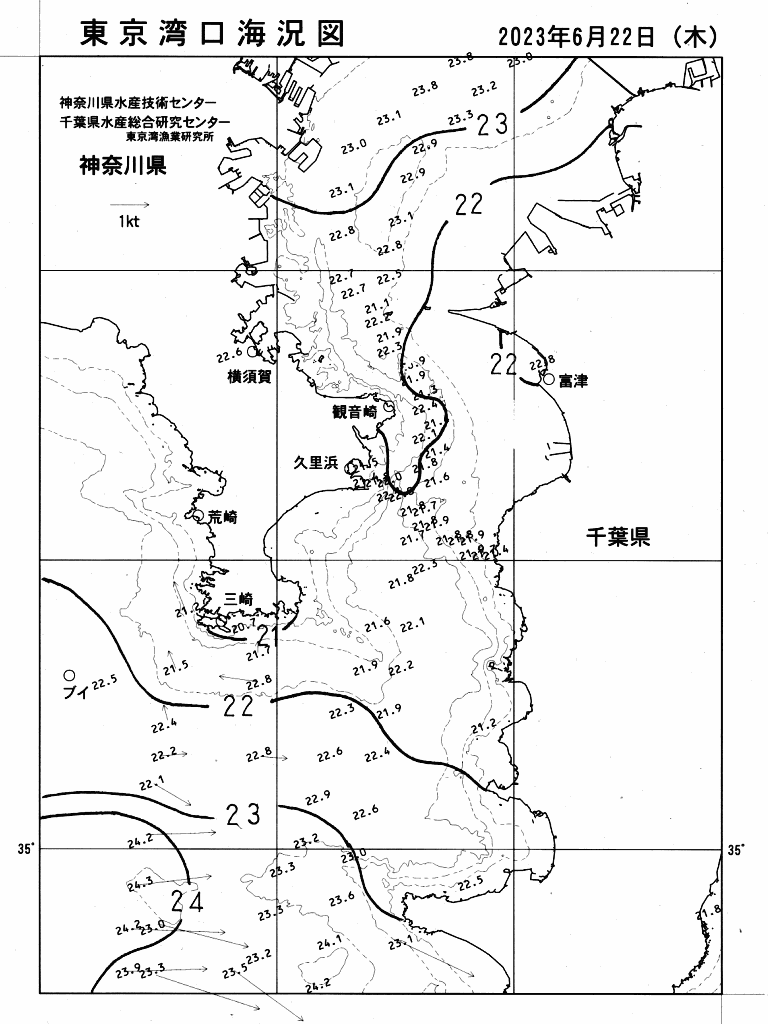 海況図, 東京湾口海況図 検索結果, (水温分布 等を図示)