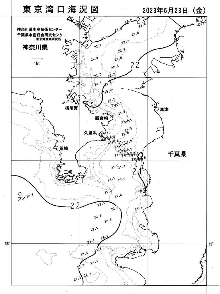 海況図, 東京湾口海況図 検索結果, (水温分布 等を図示)