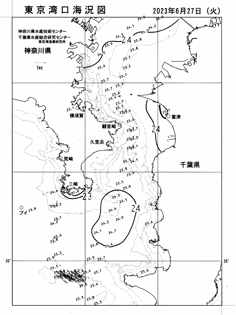 海況図, 東京湾口海況図 検索結果, (水温分布 等を図示)