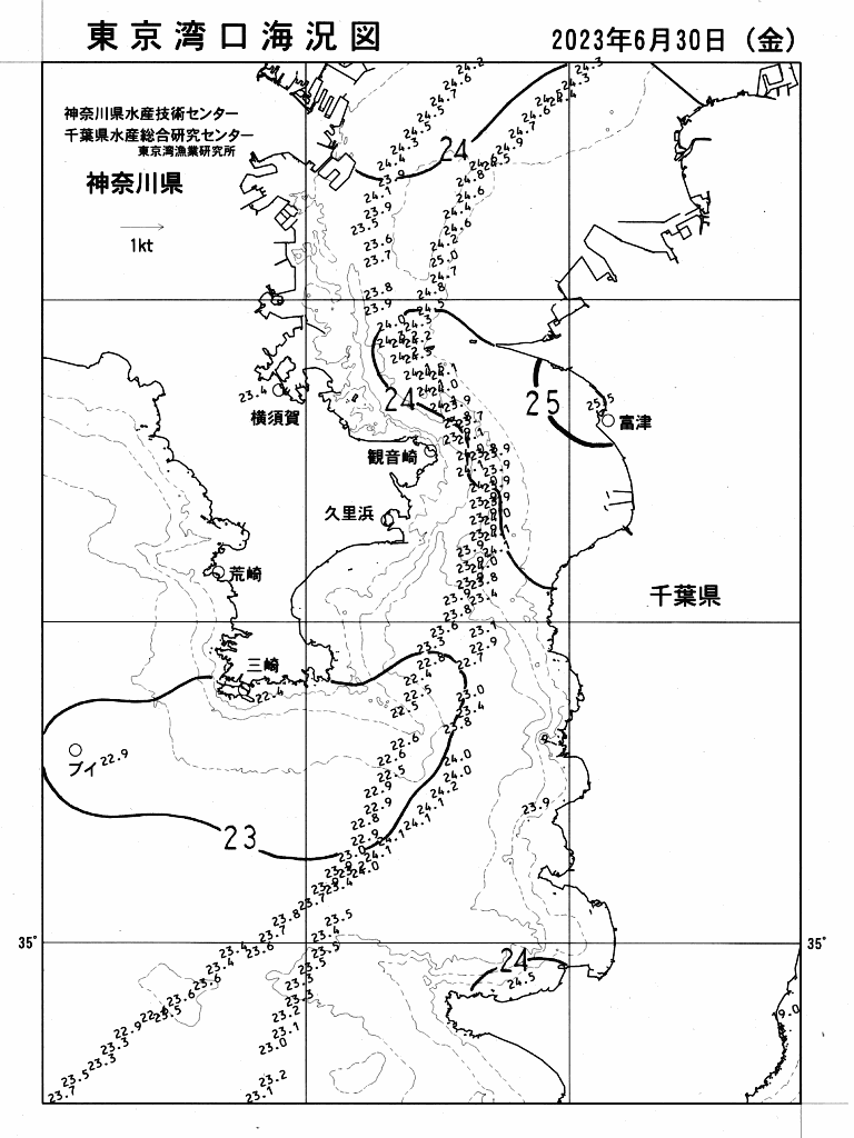 海況図, 東京湾口海況図 検索結果, (水温分布 等を図示)
