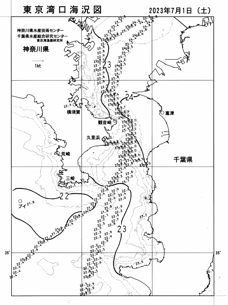 海況図, 東京湾口海況図 検索結果, (水温分布 等を図示)