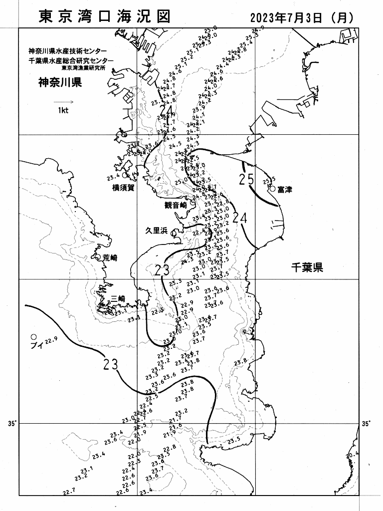 海況図, 東京湾口海況図 検索結果, (水温分布 等を図示)
