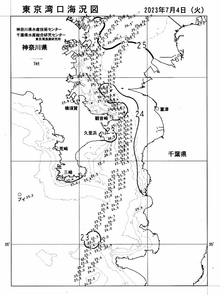 海況図, 東京湾口海況図 検索結果, (水温分布 等を図示)
