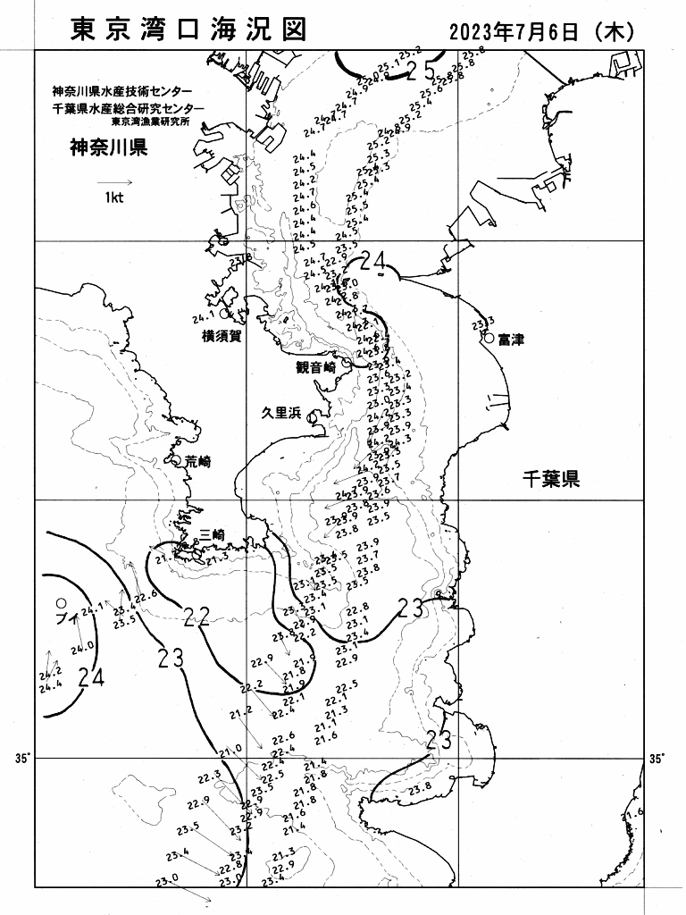 海況図, 東京湾口海況図 検索結果, (水温分布 等を図示)