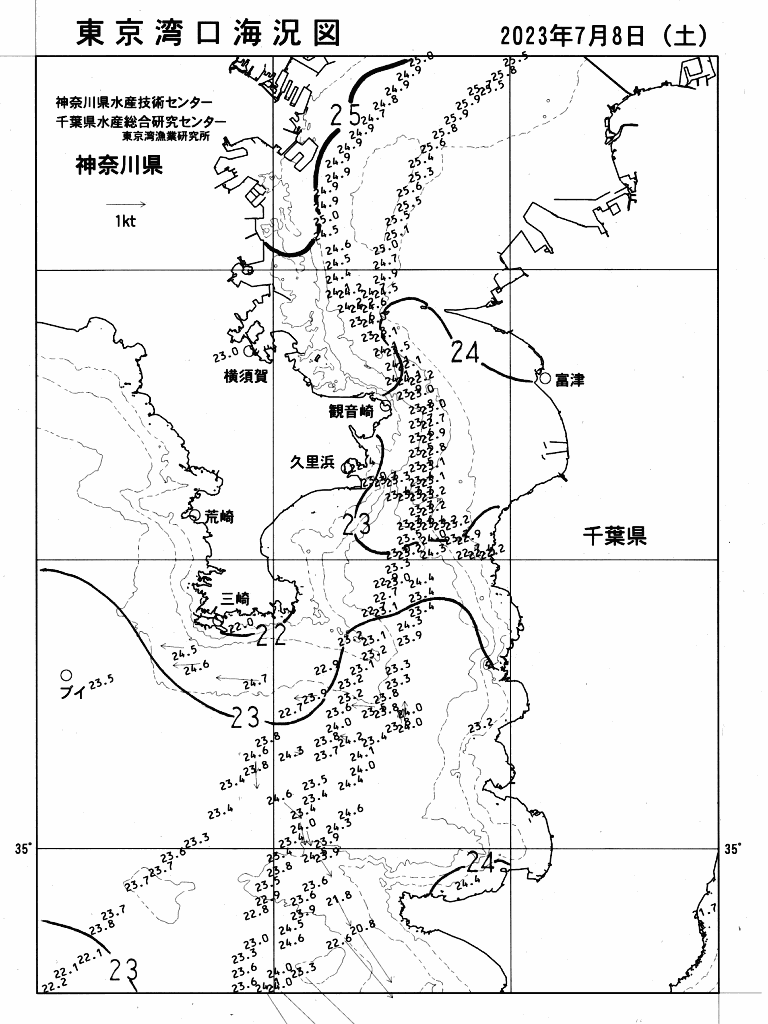 海況図, 東京湾口海況図 検索結果, (水温分布 等を図示)